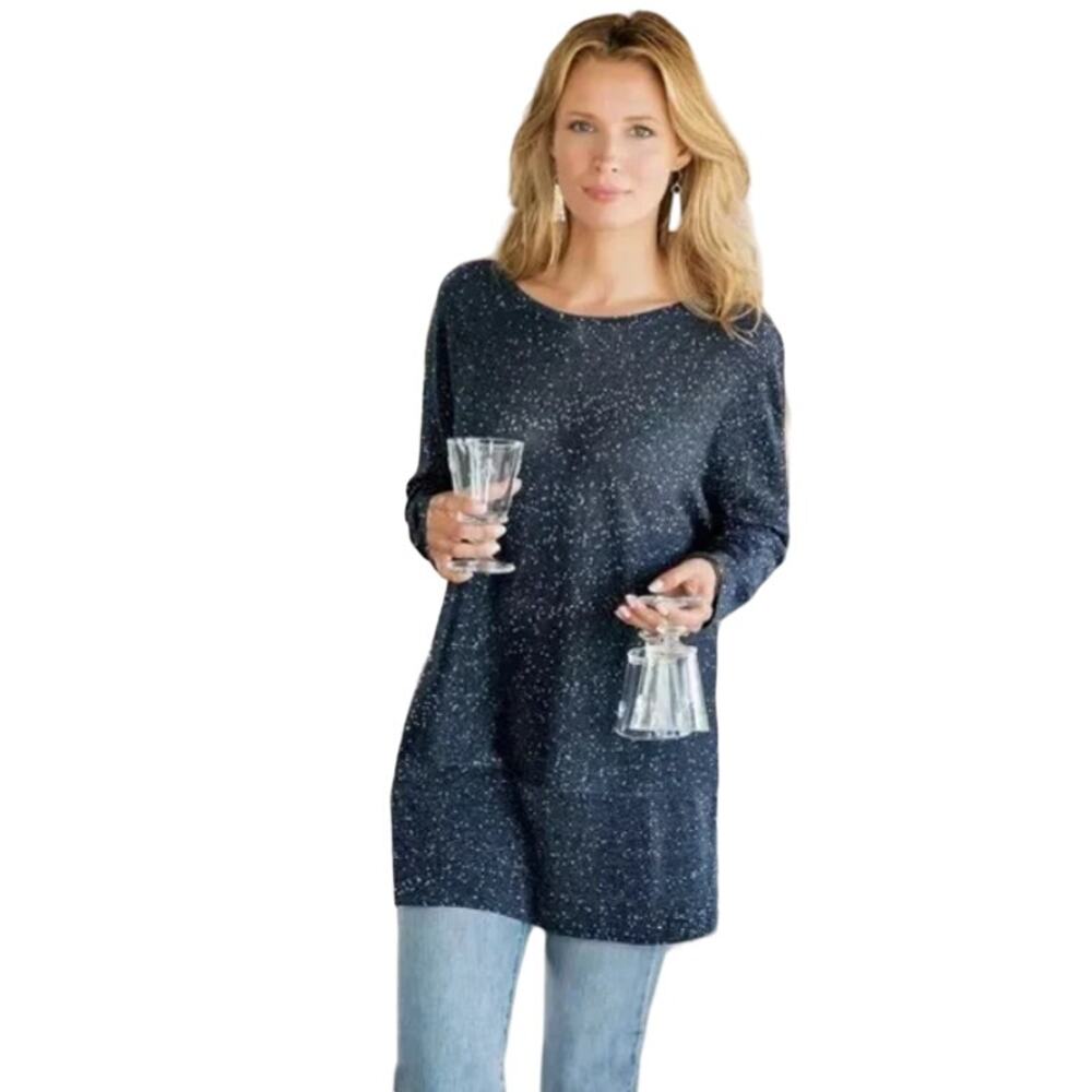 Soft Surroundings Size M NEW Navy Blue Eudora Twinkle Cold Shoulder Sweater